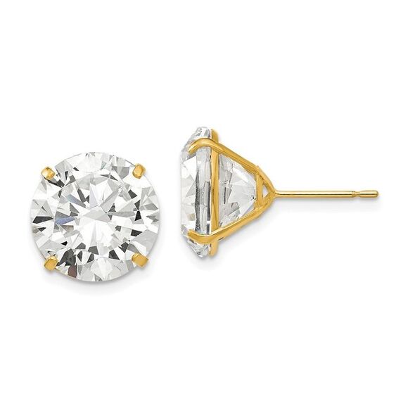 Kazi Luxury 14k Yellow Gold 12mm Round CZ Post Earrings